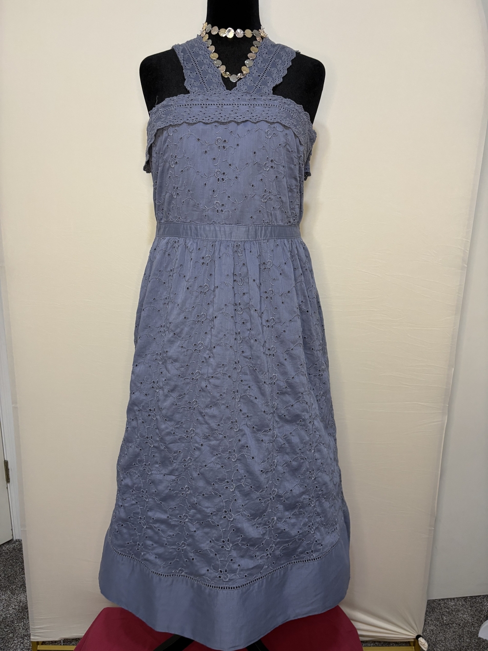 Abercrombie & Fitch NWTVintage Y2K Blue Eyelet Lace Cross Strap Midi Dress Sz 14